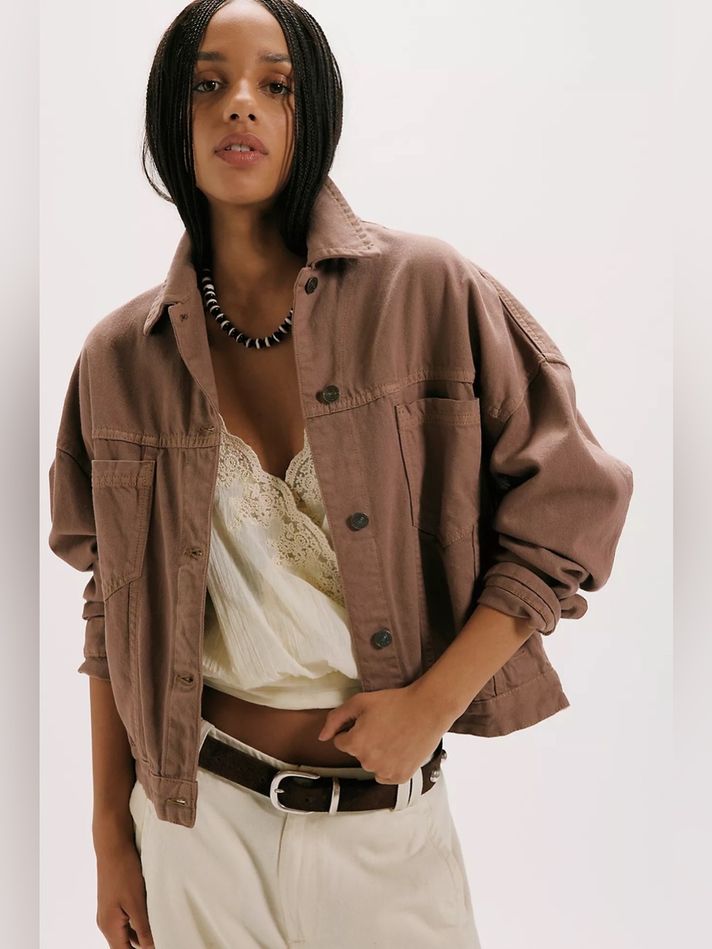 We The Free Opal Swing Denim Jacket Dusted Cocoa Medium M